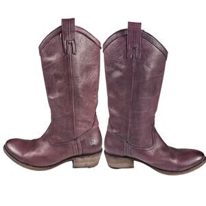 Frye Plum Purple Leather Carson Pull on Western Knee Tall Boots Women's 9 B